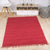 Kelim vloerkleed effen handweef Bomull - rood 160x230 cm