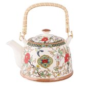 Bol.com Clayre & Eef Theepot met Filter 700 ml Beige Rood Keramiek Rond Bloemen Theekan aanbieding