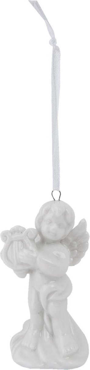 Clayre & Eef Decoratie Hanger Engel 6CE0771 5*4*8 cm - Wit Keramiek Kersthanger Kerstboomversiering