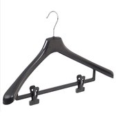 De Kledinghanger Gigant - 20 x Mantel / kostuumhanger kunststof zwart met schouderverbreding en anti-slip knijpers, 50 cm