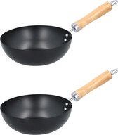 Set van 2x Wok pan houten handvat 20 cm - Met anti-aanbaklaag - Steelwok - Geschikt voor keramisch, halogeen, gas en elektrisch - Koken/Bakken