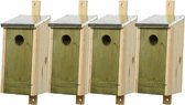 Set van 4 houten vogelhuisjes/nestkastjes met lichtgroene voorzijde en metalen dakje 26 cm - Vogelhuisjes tuindecoraties