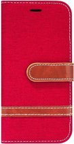 ADEL Kunstleren Book Case Portemonnee Pasjes Hoesje Geschikt voor iPhone XS Max - Rood Stoffen Design