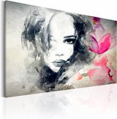 Schilderij - Mysterious Look, Grijs/Roze, premium print