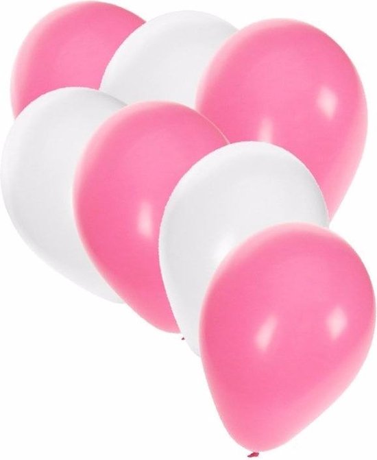 30x ballonnen wit en lichtroze - 27 cm - witte / lichtroze versiering