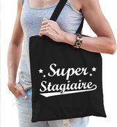 Cadeau tas zwart katoen met de tekst Super stagiaire - kadotasje / shopper voor stagiaire dames