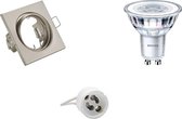 LED Spot Set - GU10 Fitting - Inbouw Vierkant - Mat Nikkel - Kantelbaar 80mm - Philips - CorePro 830 36D - 4W - Warm Wit 3000K - Dimbaar - BES LED