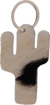 Sleutelhanger Cactus - Zwart Leer - Verschillende Kleuren Huid - 9 cm