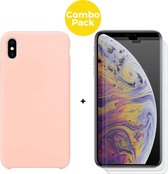 iPhone Xs Max Telefoonhoesje  met 2 x Screenprotector | Siliconen Soft Touch Smartphone Case Back Cover  | Gehard Beschermglas | Roze