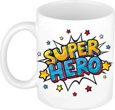 Super hero cadeau koffiemok / theebeker wit met sterren - 300 ml - keramiek - cadeau mok / bedank mok
