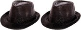 Set van 2 zwarte trilby glitter party hoedjes met pailletten - Glitter thema verkleed feest accessoire