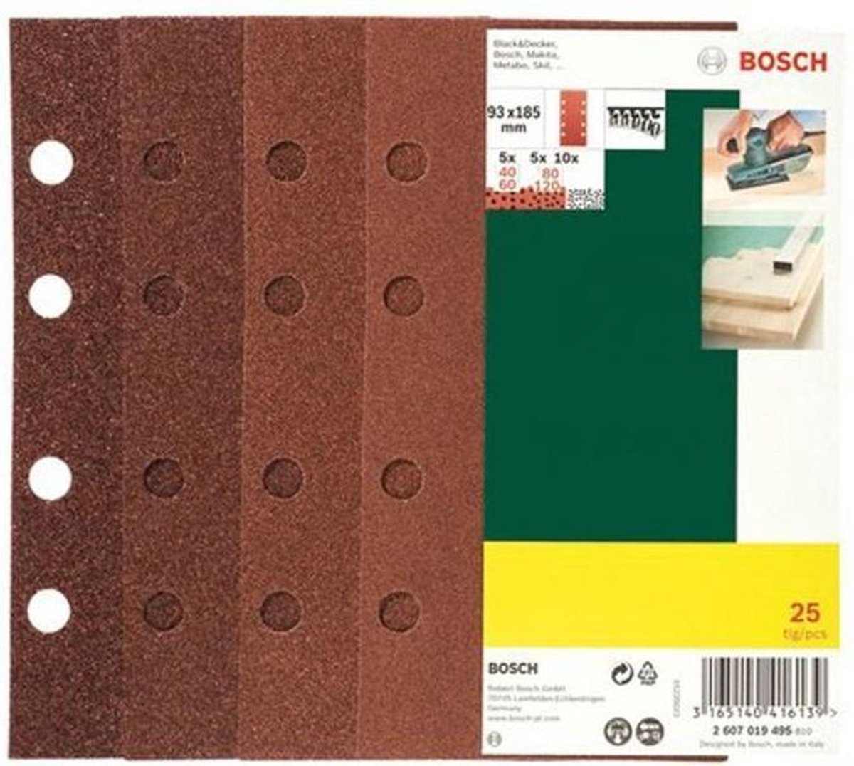 Schuurbladenset 35 Stuks - 93 X 185 Mm - Korrel 40 Tot 400 - Klittenband Met 8 Gaten - Voor Multischuurmachine