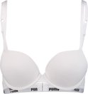 Witte beugelbeha van Puma met een gladde stof en zwarte 'Puma'-logoband.