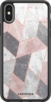iPhone X/XS hoesje glass - Stone grid marmer | Apple iPhone Xs case | Hardcase backcover zwart