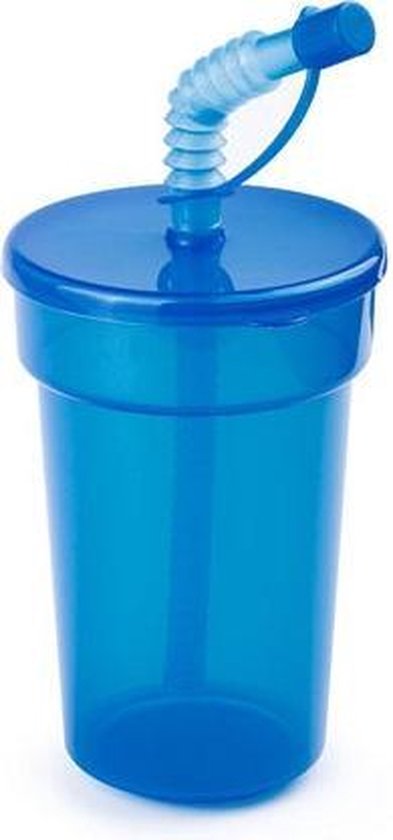 Set van 3x stuks Afsluitbare drinkbekers blauw 400 ml met rietje - sport...  | bol.com