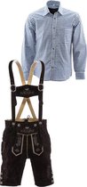 Lederhosen set | Top Kwaliteit | Lederhosen set H (Peter broek + blauw overhemd), 50, M