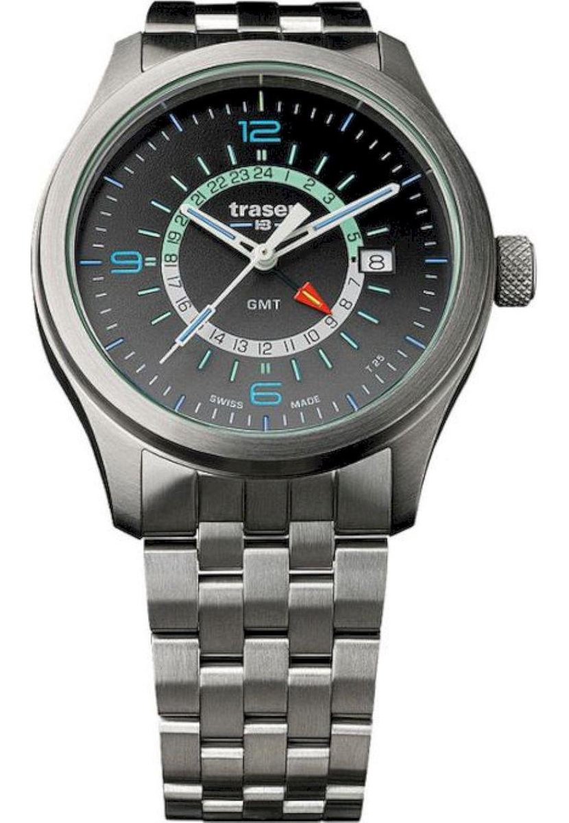 P59 Aurora GMT Anthracite stainless steel - horloge - Ø 42 mm - antrecite - edelstaal