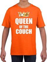 Koningsdag t-shirt queen of the couch oranje voor meisjes / kinderen - Woningsdag - thuisblijvers / Kingsday thuis vieren outfit 140/152
