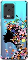 Softcase hoes - Geschikt voor Samsung Galaxy S20 Ultra - Meisje met bloemen
