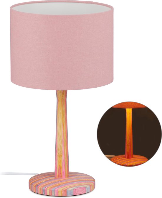 bol.com | relaxdays nachtlampje kinderkamer - roze - schemerlamp - meisjes  - tafellamp - gestreept