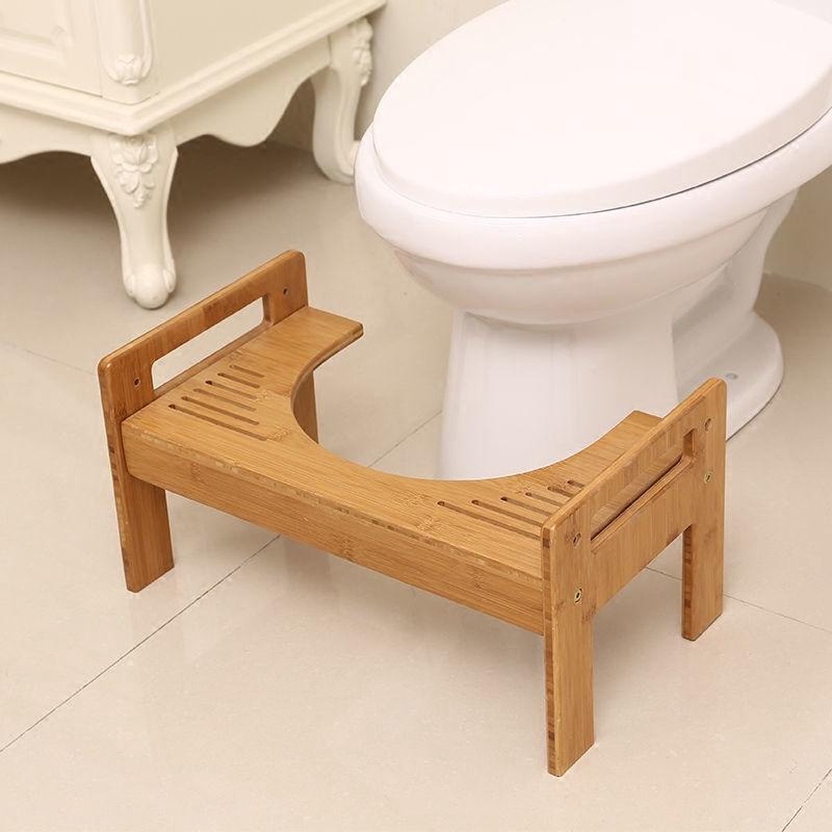 Decopatent® Bamboe Toiletkrukje - WC krukje - Juiste zithouding op het toilet - Betere stoelgang door natuurlijke hurkhouding - Merkloos