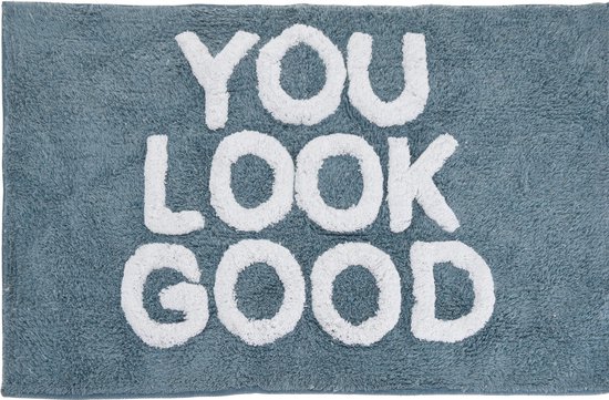 4goodz Zachte Badmat Blauw "You Look Good" - badkamermat - 50 x cm bol.com