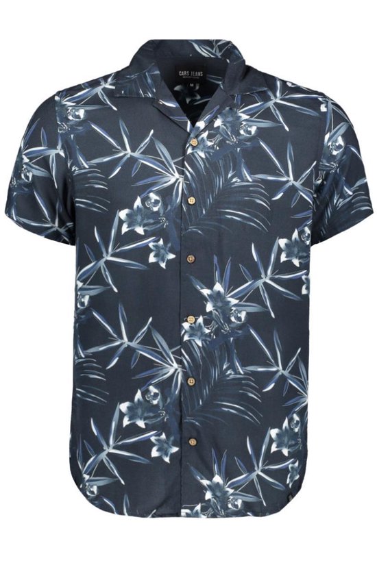 Cars Jeans - Heren Korte Mouw Overhemd - Leads - Bloemen - Navy