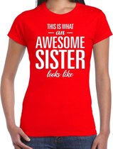Awesome sister tekst t-shirt rood dames - dames fun tekst shirt rood XXL