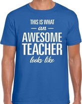 Awesome Teacher cadeau meesterdag t-shirt blauw heren 2XL