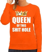 Koningsdag sweater / trui Im the queen of this shit hole oranje voor dames - Woningsdag - thuisblijvers / Kingsday thuis vieren L