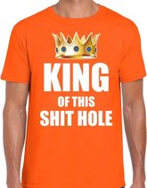 Koningsdag t-shirt King of this shit hole oranje voor heren - Woningsdag - thuisblijvers / Kingsday thuis vieren S