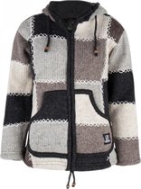 Gebreid Wollen Dames Vest van Schapenwol met Polyester Fleece voering en vaste capuchon met binnenkraag - SHAKALOHA - W Patch NH Natural 3XL