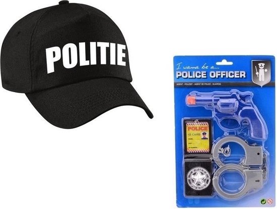 blad Fictief spons Verkleed politie agent pet / cap zwart met accessoire set voor kinderen  -... | bol.com