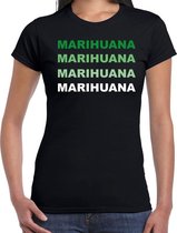 Marihuana fun t-shirt zwart met groene bedrukking voor dames - wiet / hasj - weed thema shirt/kleding S