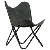 Vlinderstoel kindermaat - Echt leren bekleding en gepoedercoat stalen frame - Grijs - 56 x 63 x 76 cm