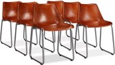 Eetkamerstoelen 6 st echt leer bruin