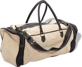 Weekendtas canvas en echt leer beige