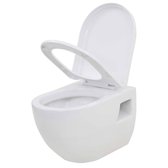 Wandtoilet - Keramieken pot en kunststof zitting en deksel - Wit - 36 x 50 x 41,5 cm