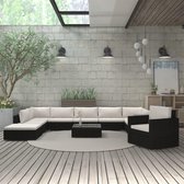 11-delige Loungeset met kussens poly rattan zwart