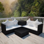 4-delige Loungeset met kussens poly rattan zwart (incl. Fleecedeken)