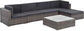 6-delige Loungeset met kussens poly rattan grijs (incl. Fleecedeken)