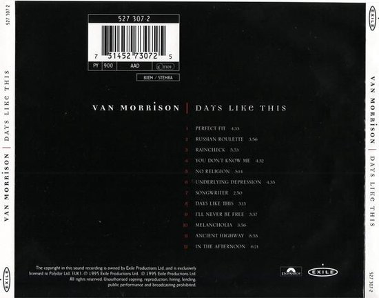 Days Like This, Van Morrison CD (album) Muziek