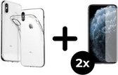 iPhone X/10 Hoesje Transparant - Siliconen Case - 2x Tempered Glass Screenprotector