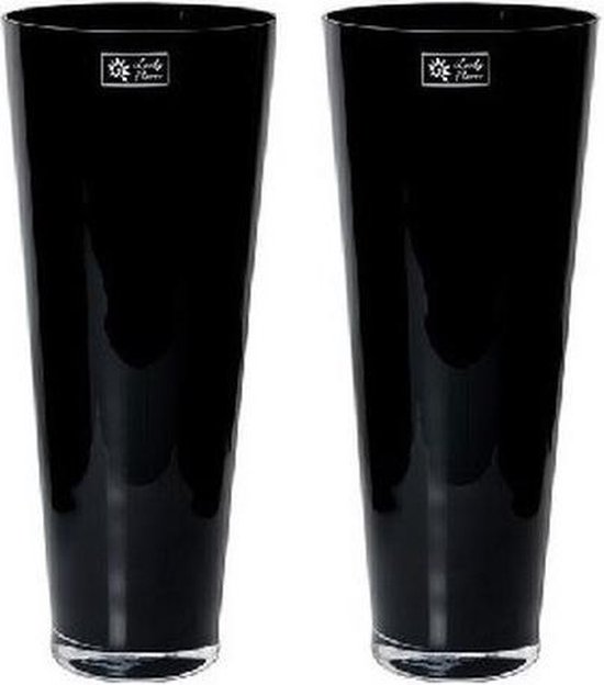2x Conische vaas zwart glas 43 cm - 2x zwarte glazen boeketvaas 43 cm - 2  stuks | bol.com