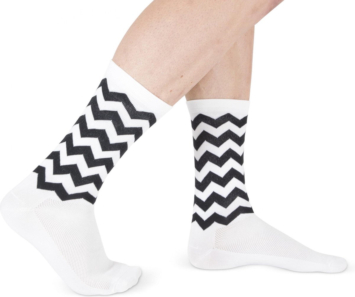 Vrolijke Fietssokken - Wave print - Wit/Zwart - Maat 39 tot 45+ - Maat 39-45 - Snelle Sokken