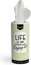 Tissue Dispenser - Life is an adventure Enjoy it! - In cadeauverpakking met gekleurd lint
