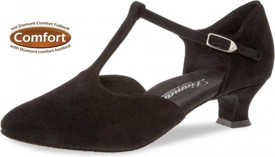 Chaussures de danse de salon diamant pour femme 053-014-001 - Pied large - Talon 4,2 cm - Daim noir - Taille 40,5