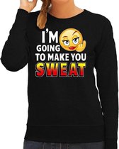 Funny emoticon sweater I am going to make you sweat zwart dames S
