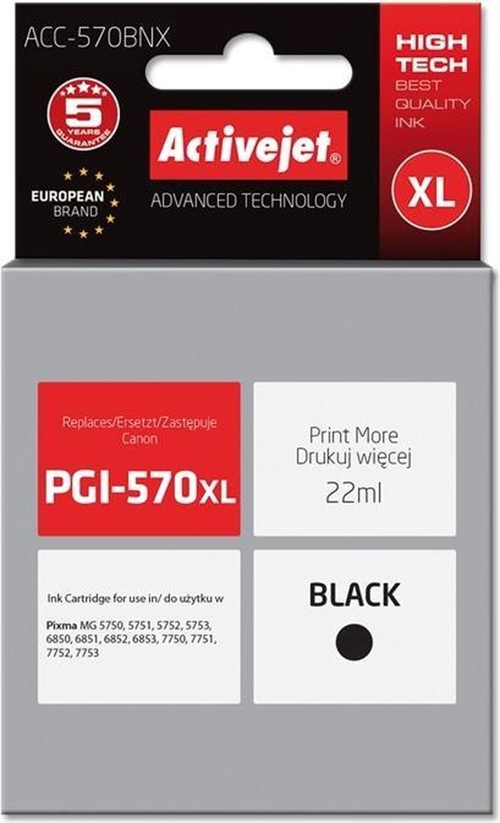 Ink Activejet ACC-570BNX (replacement Canon PGI-570Bk XL; Supreme; 22 ml; Black)