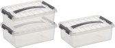 3x Sunware Q-Line opberg boxen/opbergdozen 4 liter 30 cm kunststof - Opslagbox - Opbergbak kunststof transparant/zilver